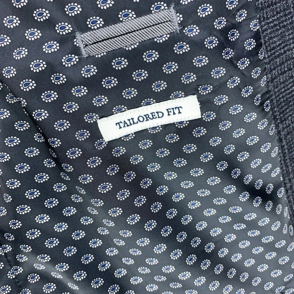 Jos A Bank 1905 Blazer Men's 42L Tailored Fit Gray Plaid Wool Sport Coat Jacket